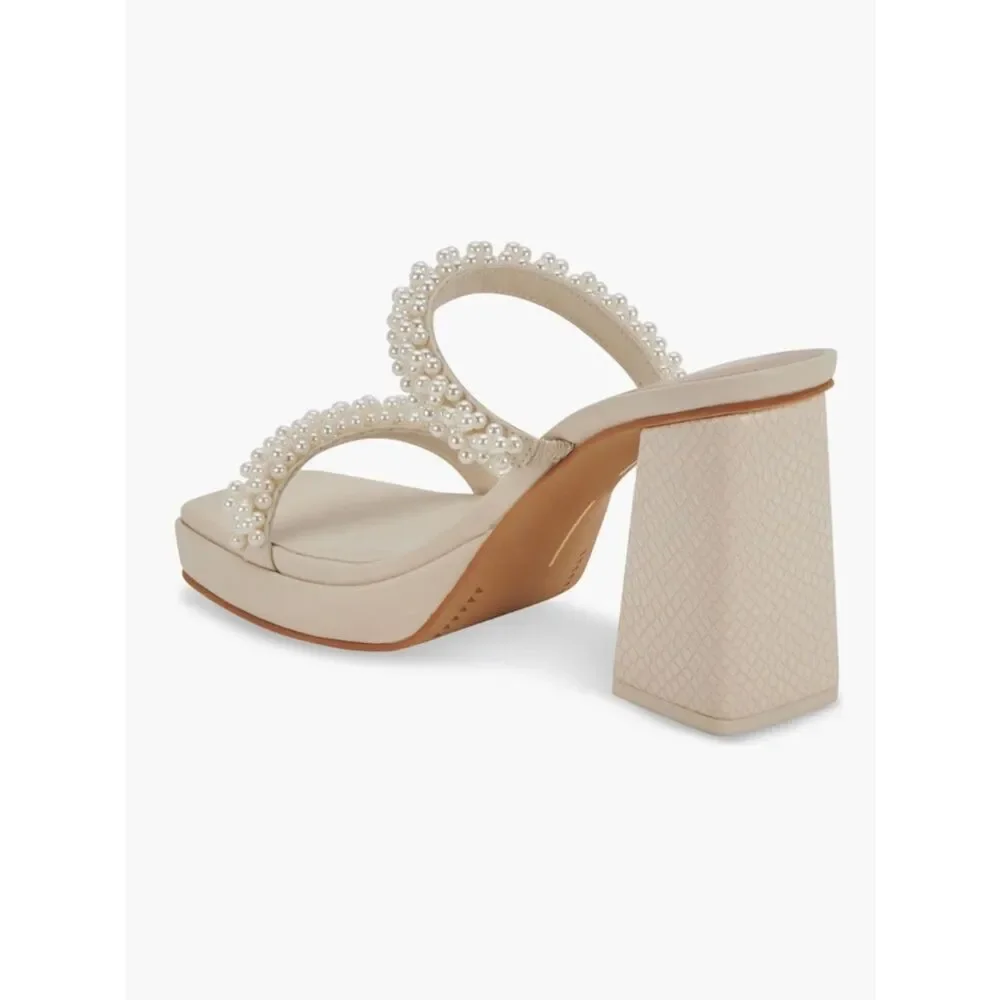 Dolce Vita Ariele Imitation Pearl Embellished Cream Platform Heel Sandals 11
